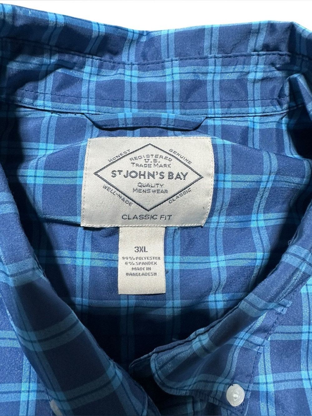 St. John's Bay Blue Plaid Short-Sleeve Button-Down Shirt 3XL - Picture 3 of 8